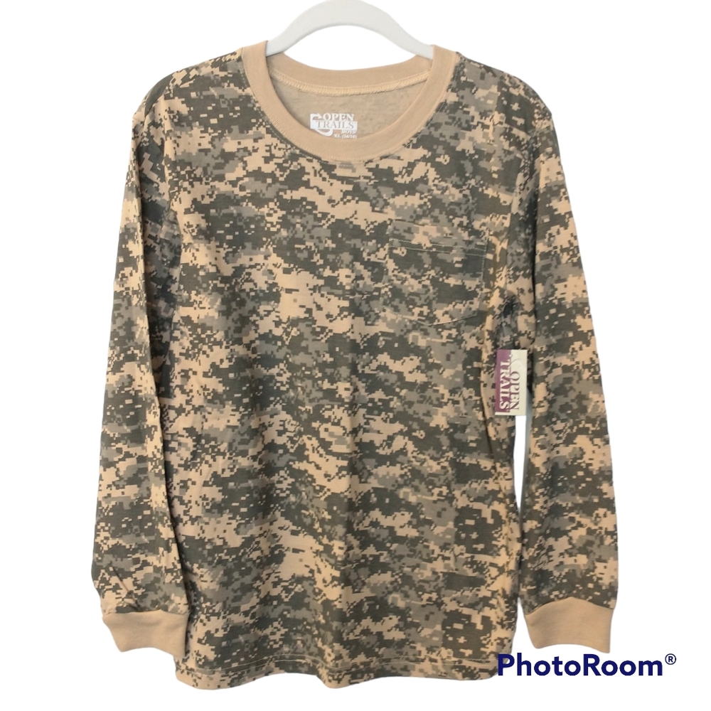 New With Tags Open Trails Green Digital Army Camouflage  Shirt XL 16/18